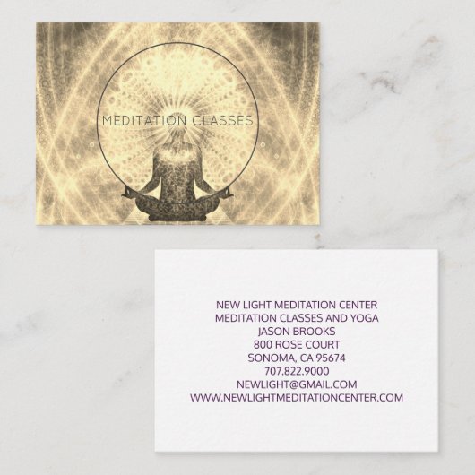 Mediterende shaman omringd door lichte hartslag visitekaartje (Voorkant / Achterkant)