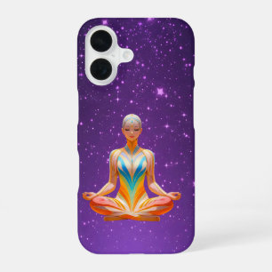 Mediterende vrouw & sterrenhemel paarse lucht iPhone 16 hoesje