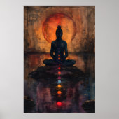 Mediterende vrouw Sunset Zee Schilderen Poster (Voorkant)