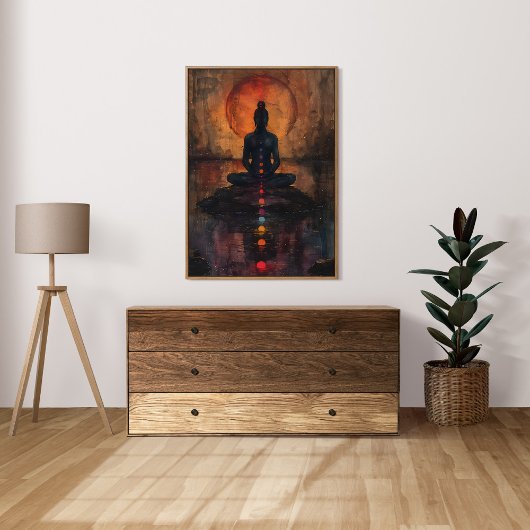 Mediterende vrouw Sunset Zee Schilderen Poster