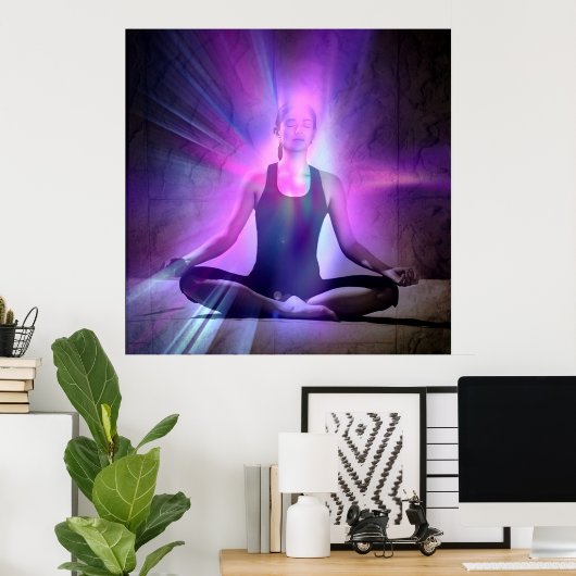 Mediterende vrouw, zen, vredig, rusteloos, yoga poster (Thuiskantoor)