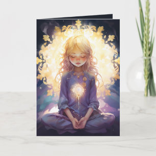 Mediterende Yoga Crystal Lavendel Gouden Verjaarda Kaart