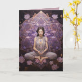 Mediterende Yoga Kristallen Amethist Lotus Verjaar Kaart (Gele Bloem)