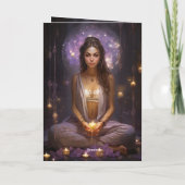 Mediterende yoga meisje, kristallen amethist verja kaart (Achterkant)