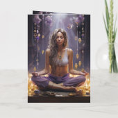 Mediterende yoga meisje, kristallen amethist verja kaart (Achterkant)