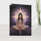 Mediterende yoga meisje, kristallen amethist verja kaart (Achterkant)