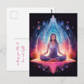Mediterende yoga meisje, kristallen levendige kleu briefkaart (Voorkant / Achterkant)