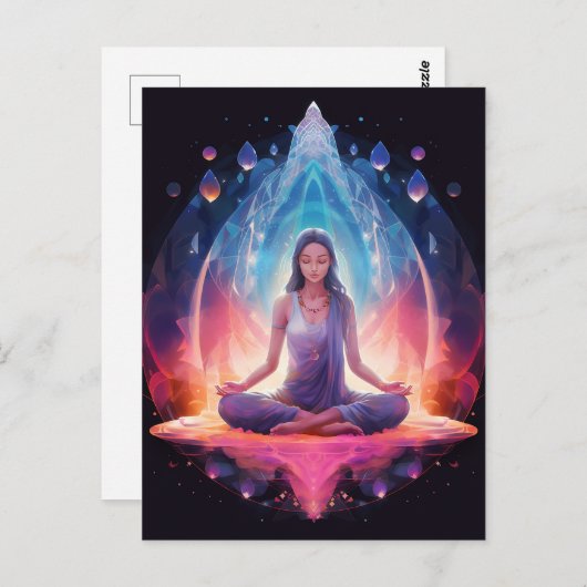 Mediterende yoga meisje, kristallen levendige kleu briefkaart (Voorkant / Achterkant)