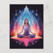 Mediterende yoga meisje, kristallen levendige kleu briefkaart (Voorkant)