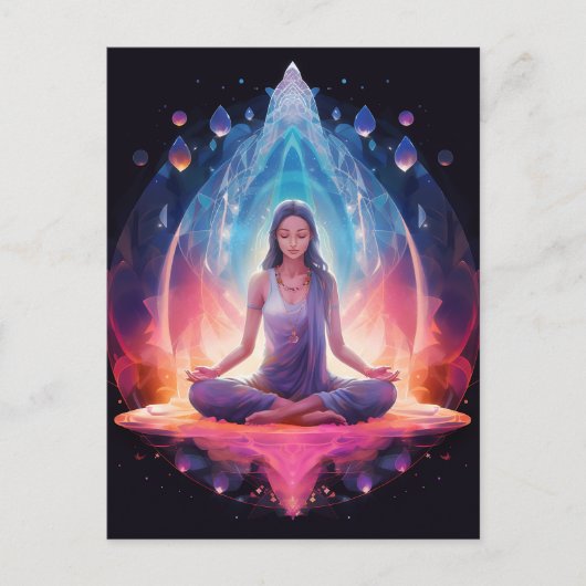 Mediterende yoga meisje, kristallen levendige kleu briefkaart (Voorkant)