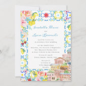 Mediterraan Amalfi Italiaans tegels Huwelijk Kaart (Voorkant)