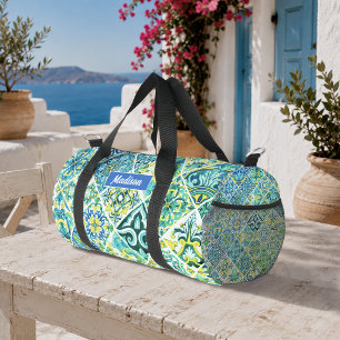 Mediterraan Aqua Mint Bloemtegeltje Patroon Plunjezak