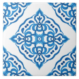 Mediterraan Azulejo Blauw Wit Damask Tegeltje