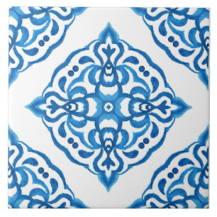 Mediterraan Azulejo Blauw Wit Damask Tegeltje