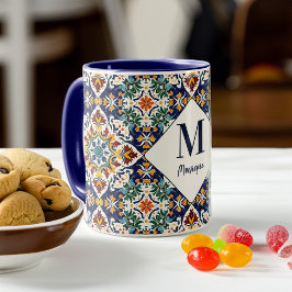 Mediterraan azulejo Turkse tegels monogram Mok