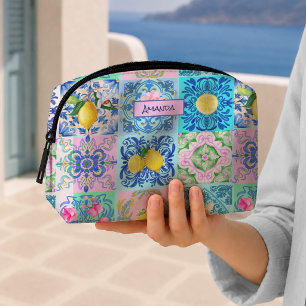 Mediterraan Azulejo Turquoise Citrus Patroon Toilettasje