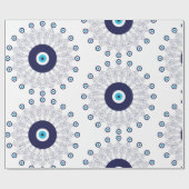 Mediterraan Blauw Aqua Evil Eye Mandala Patroon Cadeaupapier (Vlak)