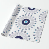 Mediterraan Blauw Aqua Evil Eye Mandala Patroon Cadeaupapier (Uitgerold)