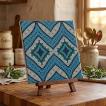 Mediterraan Blauw Beige Mozaïek Geometrisch Patroo