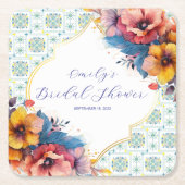 Mediterraan Blauw Bloem Bruidsdiner Kartonnen Onderzetters (Voorkant)