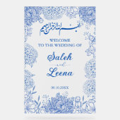 Mediterraan Blauw Bloemen Moslim Islamitisch Welko Acryl Bord (Voorkant)