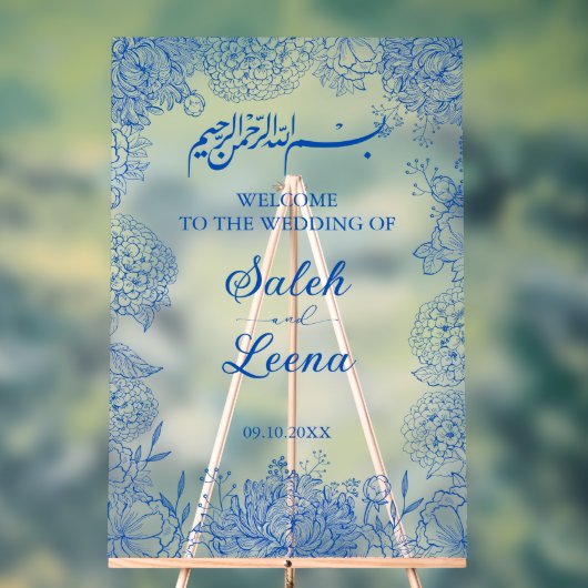 Mediterraan Blauw Bloemen Moslim Islamitisch Welko Acryl Bord (Neutraal)