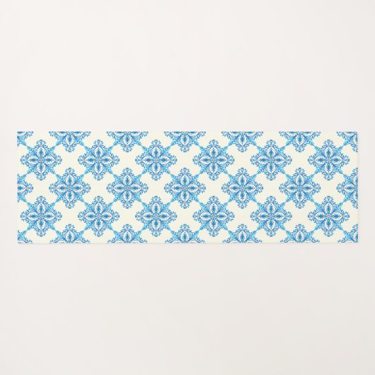 Mediterraan Blauw Bloemen Tegel Patroon Yogamat (Achterkant (horizontaal))