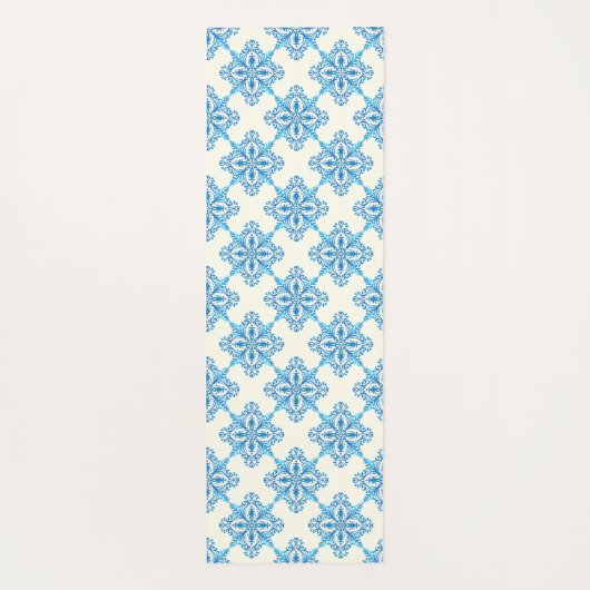Mediterraan Blauw Bloemen Tegel Patroon Yogamat (Achterkant)