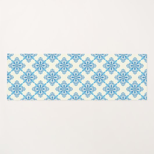 Mediterraan Blauw Bloemen Tegel Patroon Yogamat (Voorkant (horizontaal))