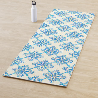 Mediterraan Blauw Bloemen Tegel Patroon Yogamat