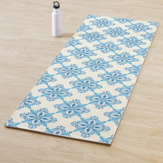 Mediterraan Blauw Bloemen Tegel Patroon Yogamat (In situ)