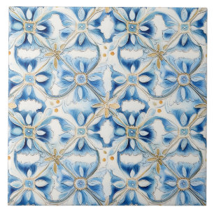 Mediterraan Blauw Bloemig Elegant Tegeltje