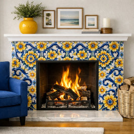 Mediterraan Blauw Bloemmotief Naadloos Tegeltje