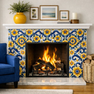 Mediterraan Blauw Bloemmotief Naadloos Tegeltje
