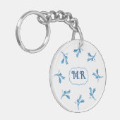Mediterraan Blauw Bloemtegeltje Monogram Sleutelhanger (Voorkant Links)