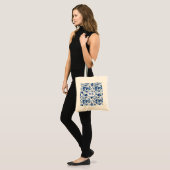Mediterraan Blauw Bloemtegeltje Monogram Tote Bag (Voorkant (model))