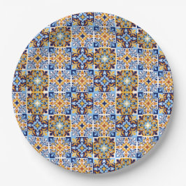 Mediterraan blauw & bruin papieren bordje