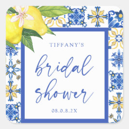 Mediterraan Blauw Citroenen Vrijgezellenfeest Beda Vierkante Sticker