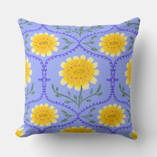 Mediterraan Blauw en Geel Bloemmotief Griekse Flor Kussen