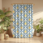 Mediterraan Blauw en Geel Citroen Botanisch Douchegordijn