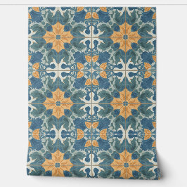 Mediterraan Blauw en Goud Patroon Behang