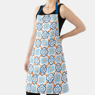 Mediterraan blauw en oranje Spaans tegelpatroon Schort