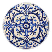 Mediterraan Blauw en Wit Abstract Folk Art Keramische Knop (Voorkant)