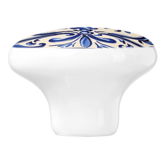 Mediterraan Blauw en Wit Abstract Folk Art Keramische Knop (Zijkant)