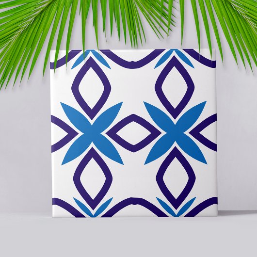 Mediterraan blauw en wit geometrisch patroon tegeltje