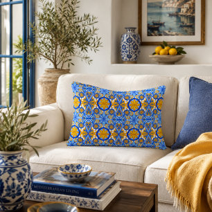 Mediterraan Blauw Geel Portugees Patroon Accent Kussen