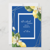 Mediterraan Blauw & Gele Citroenen Bruidsdiner Kaart (Voorkant)