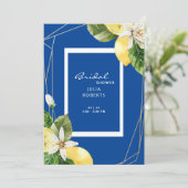 Mediterraan Blauw & Gele Citroenen Bruidsdiner Kaart (Staand voorkant)