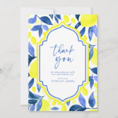 Mediterraan Blauw Gele Citroenen Bruidsmeisjesfees Bedankkaart (Voorkant)