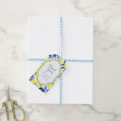Mediterraan Blauw Gele Citroenen Bruiloftsfeest Cadeaulabel (Met Touw)